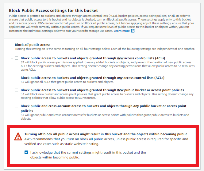 Acknowledge access aws s3 bucket