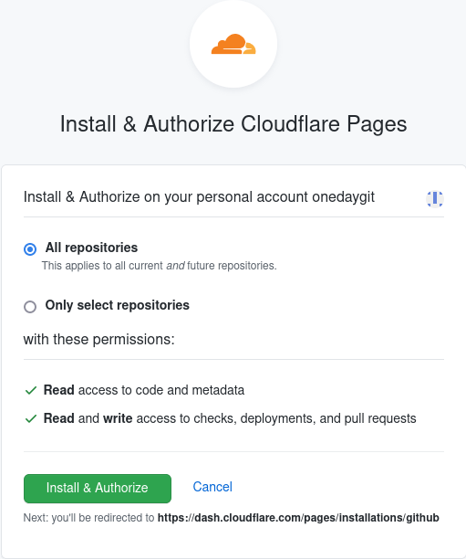 Authorize github cloudflare pages