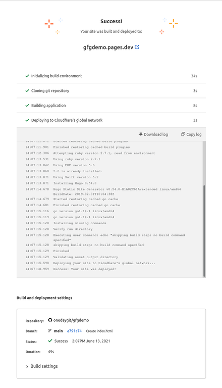 Deployment success cloudflare pages